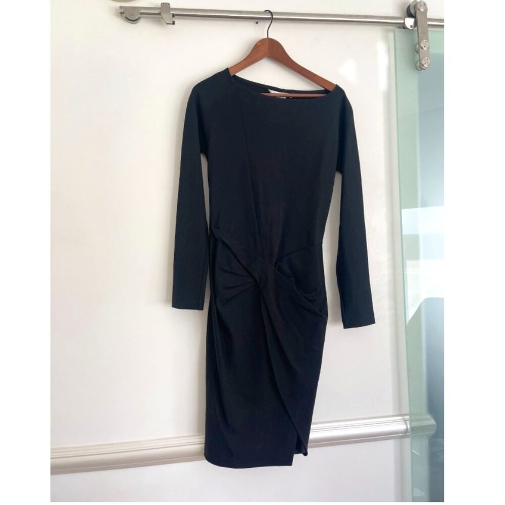 Diane von Furstenberg Black Long Sleeve Knot-Front Midi Dress | Size 6